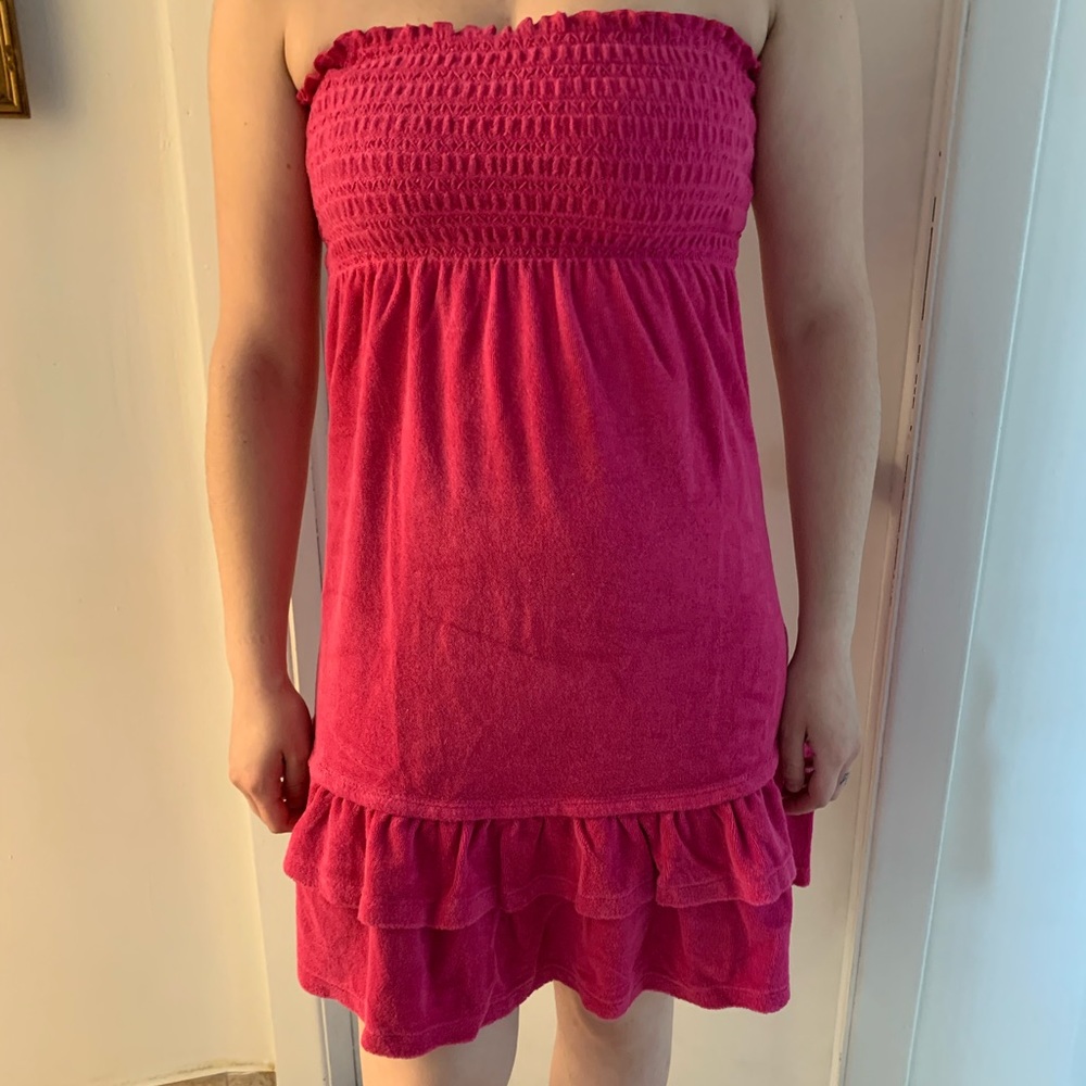Vintage Y2K Juicy Couture sundress cover up strapless dress fuchsia size S